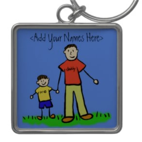 Father and Son Art Family Picture Keychain Brunette