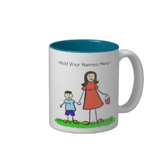 Mommy & Me - Brunette Little Boy Customized Names Personalized Mugs