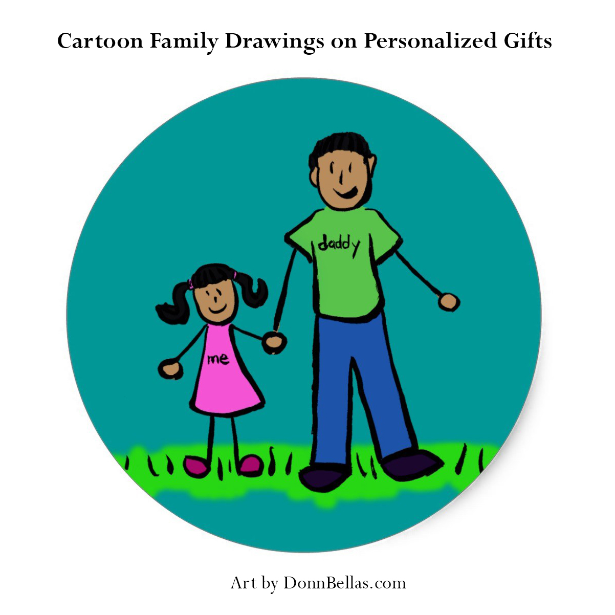 Cartoon family drawings for personalized gifts - DonnaBellas Art